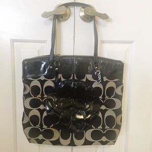 Coach patent leather black & gray tote handbag